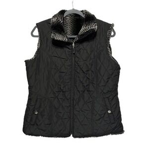 Giacca Reversible Quilted Faux Fur Collar Vest Women's Size L